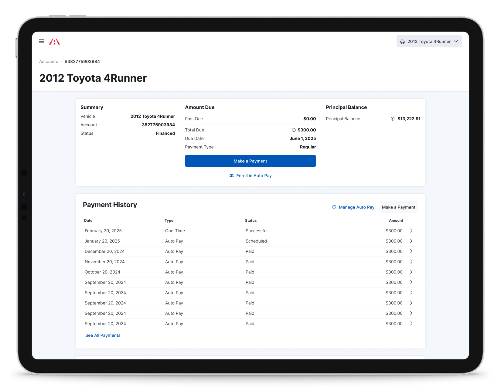 Enterprise Payments Platform interface on iPad